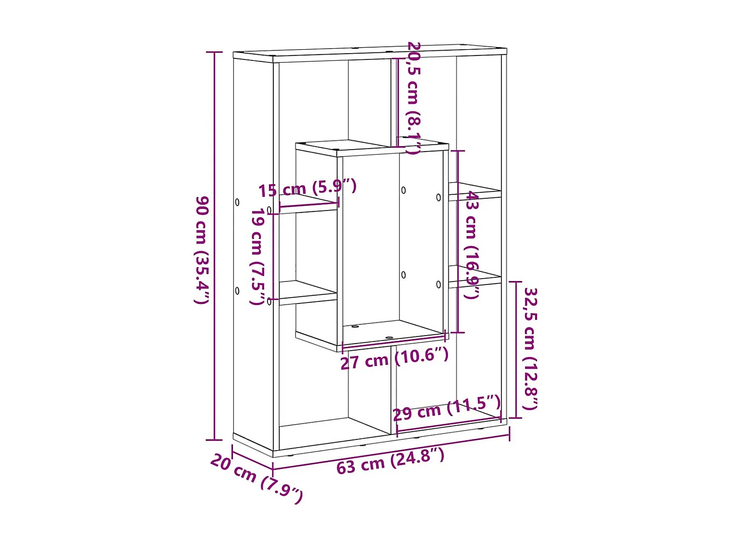 Bibliothèque Blanc 63x20x90 cm Bois d'ingénierie