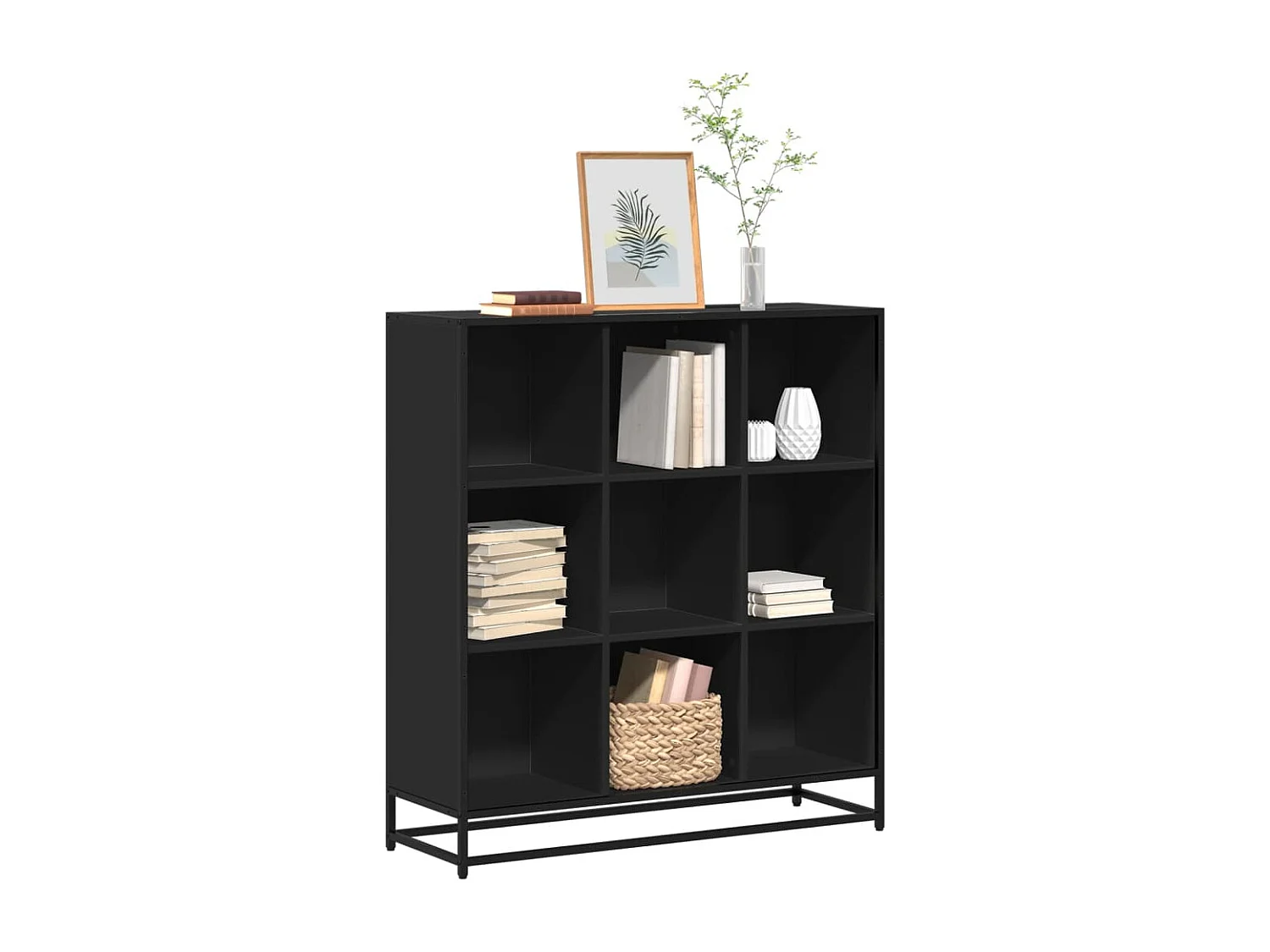 Boekenkast 97,5x33x107,5 cm bewerkt hout en metaal zwart