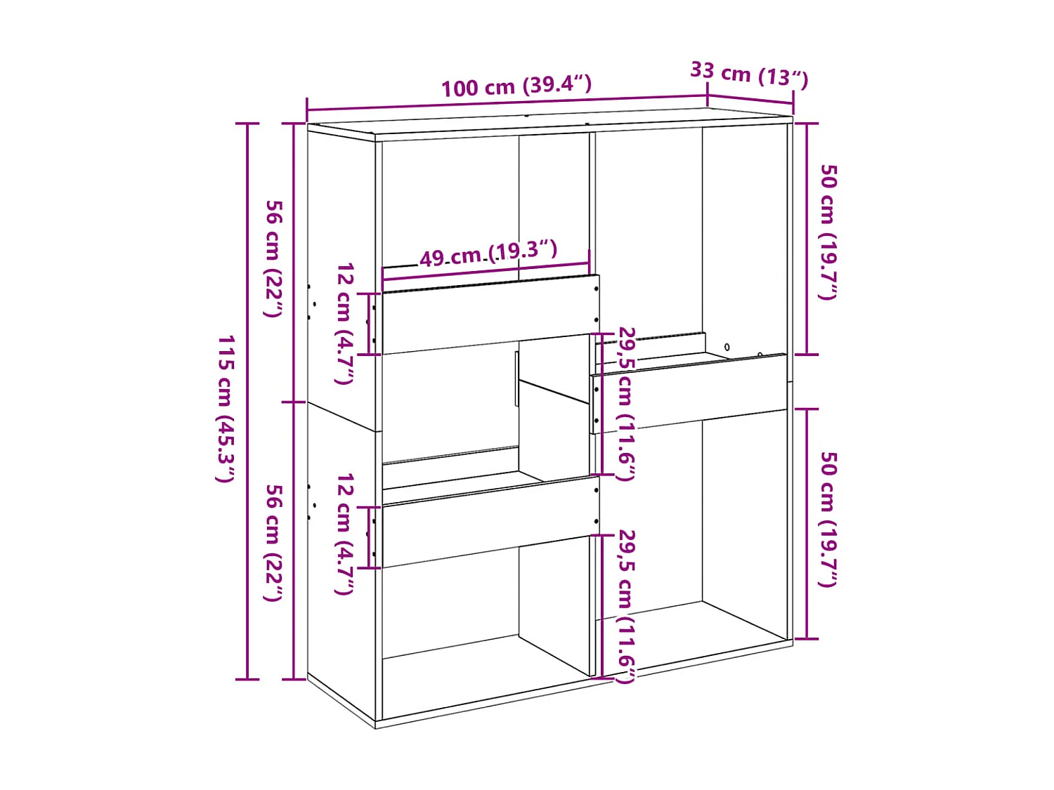 Bücherregal/Raumteiler Artisan-Eiche 100x33x115 cm