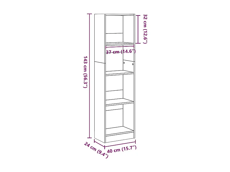 Bücherregal Braun Eichen-Optik 40x24x143 cm Holzwerkstoff