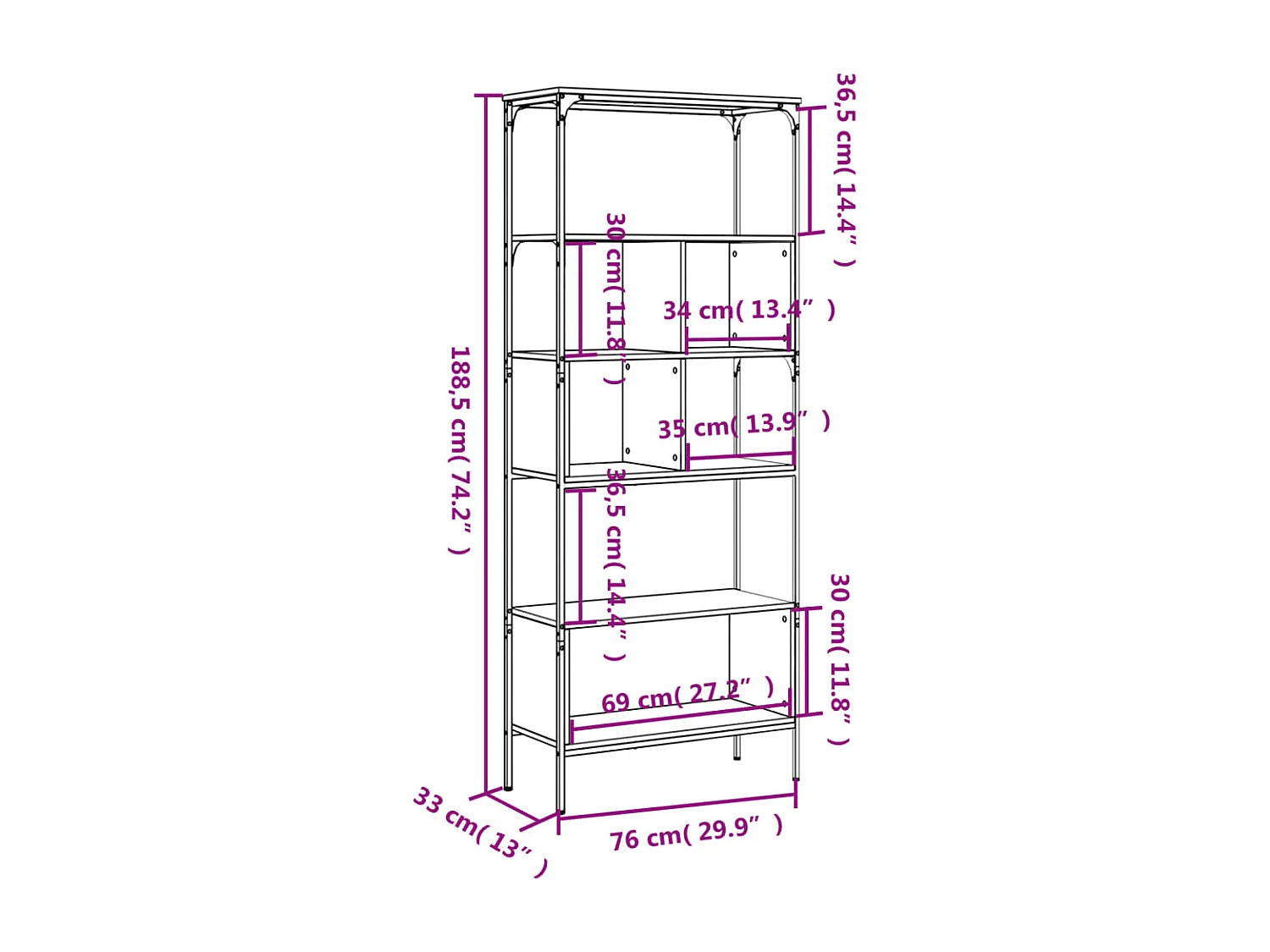 Estante c/ 5 prateleiras derivados de madeira carvalho sonoma