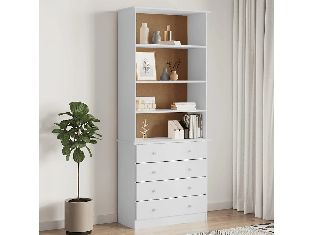 Bücherregal mit Schubladen ALTA Weiß 77x35x186,5 cm Kiefernholz