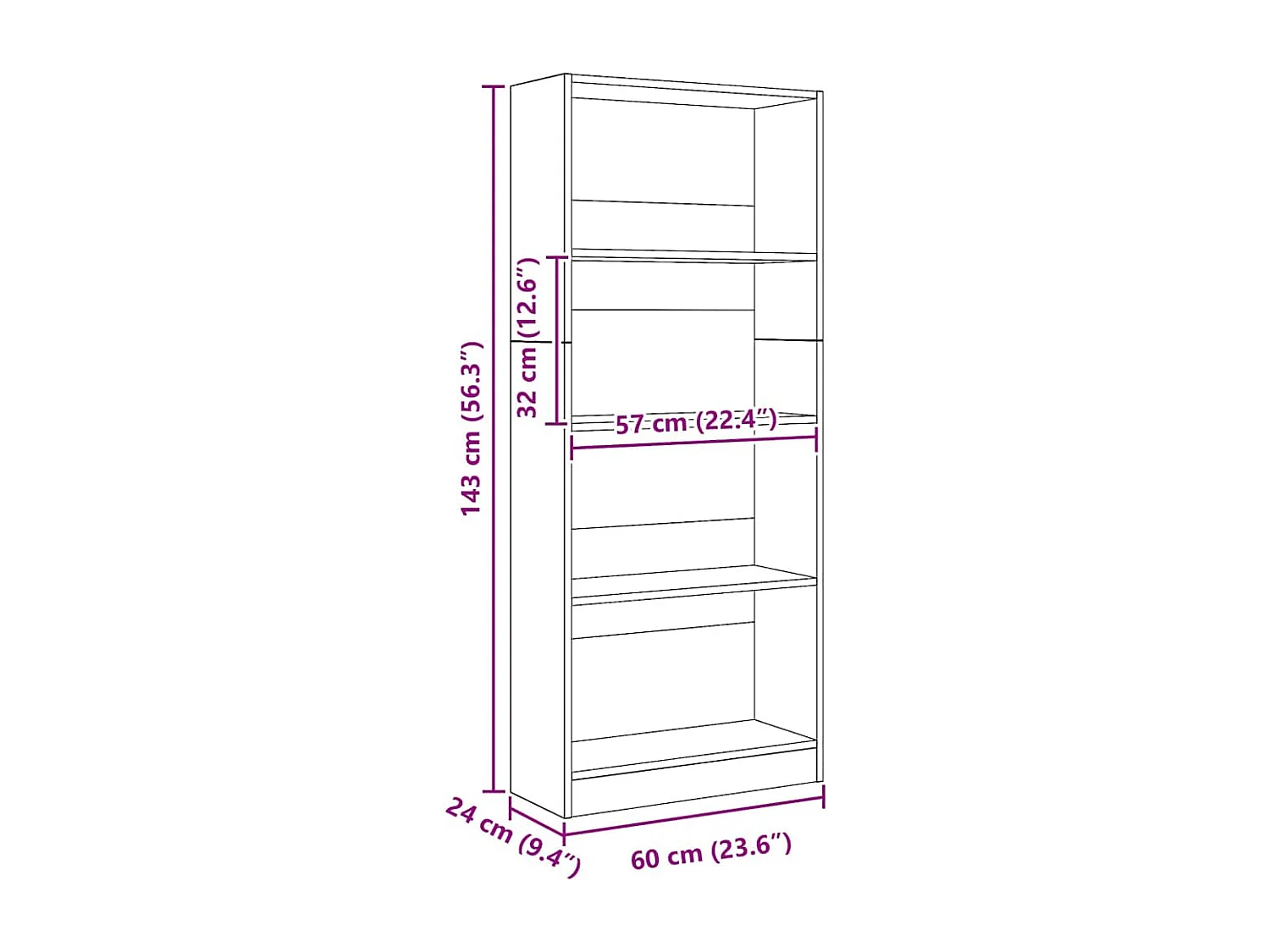 Bibliothèque chêne artisanal 60x24x143 cm bois d'ingénierie