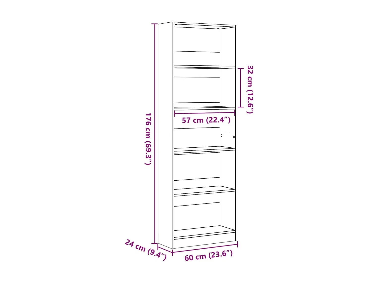 Boekenkast 60x24x176 cm bewerkt hout zwart