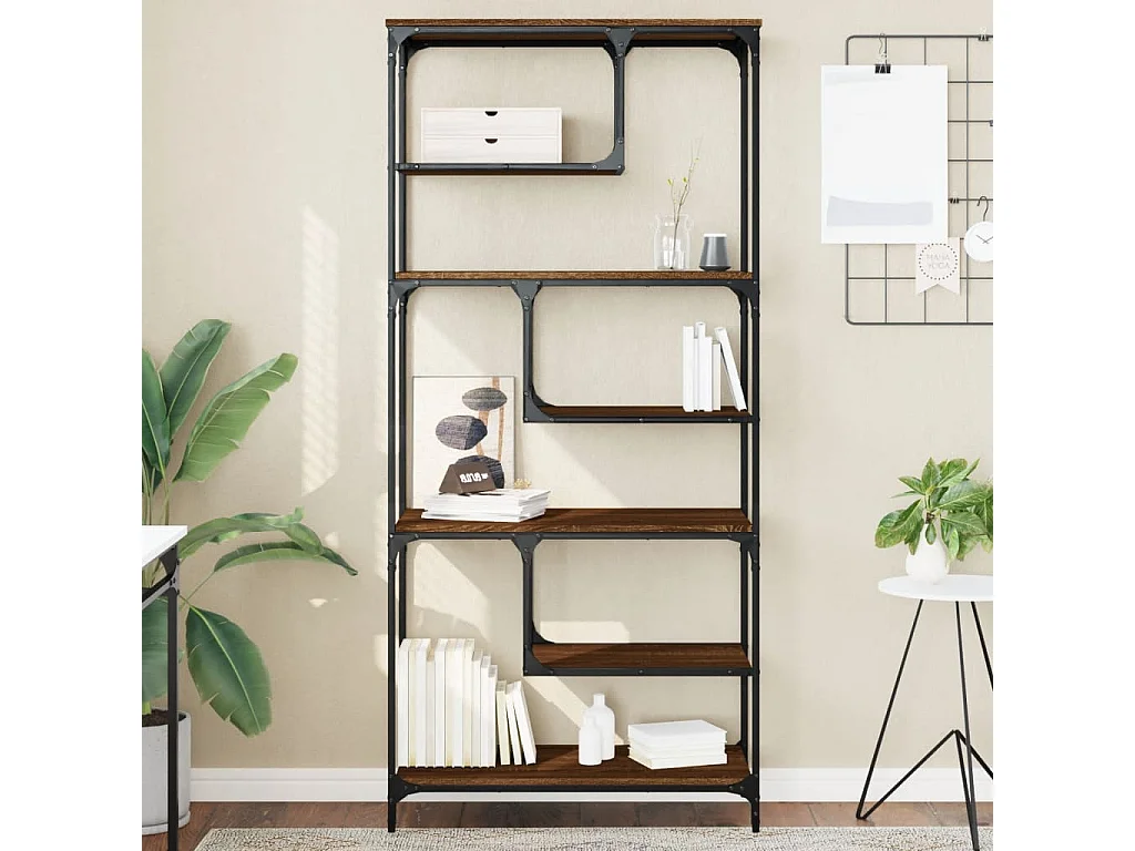 Boekenkast 81x36x176 cm bewerkt hout bruin eikenkleur