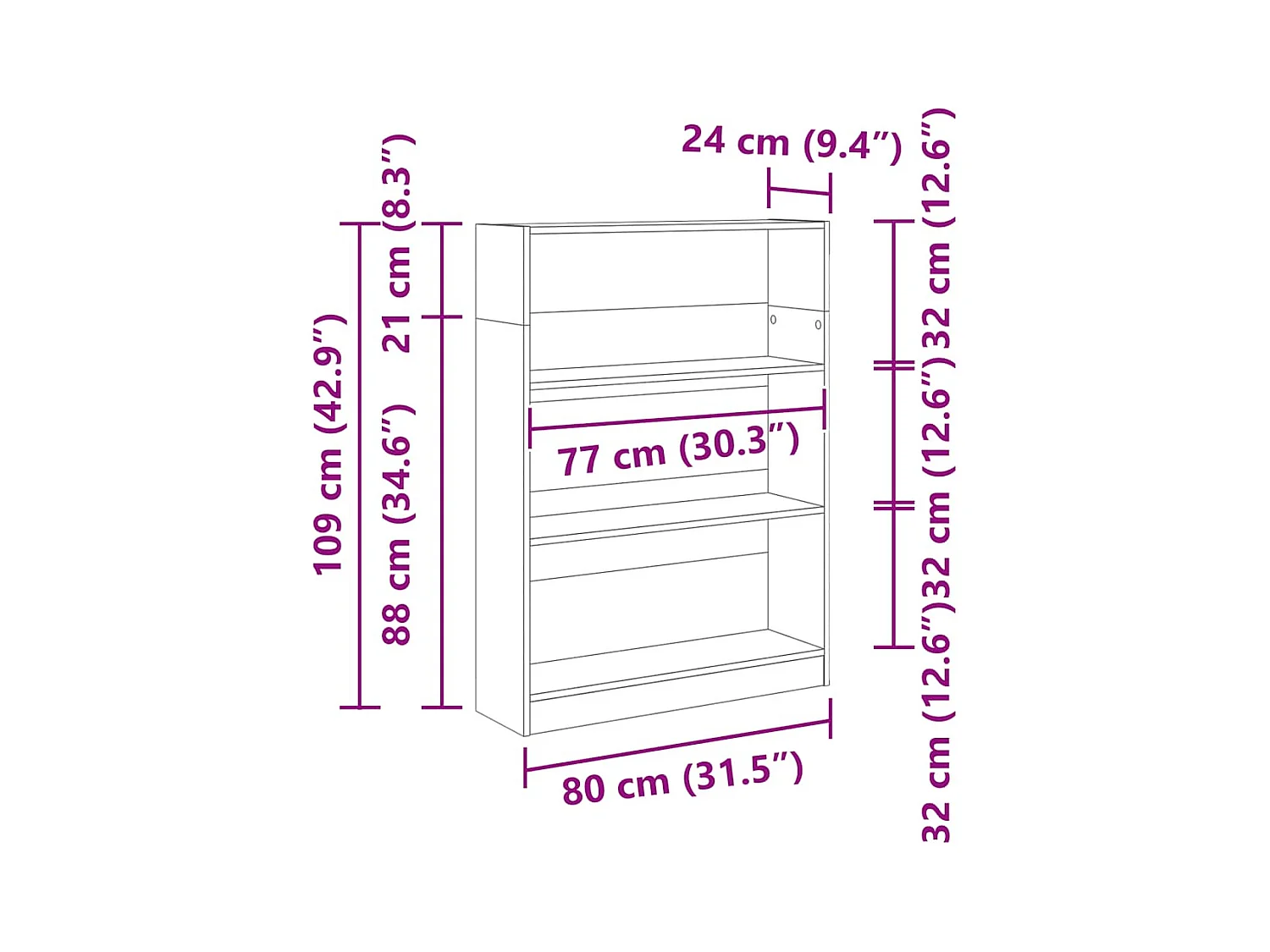 Libreria Grigio Cemento 80x24x109 cm in Legno Multistrato
