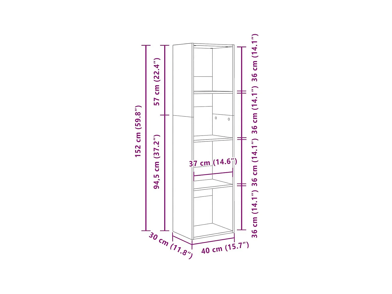 Bücherregal Grau Sonoma 40x30x152 cm Holzwerkstoff
