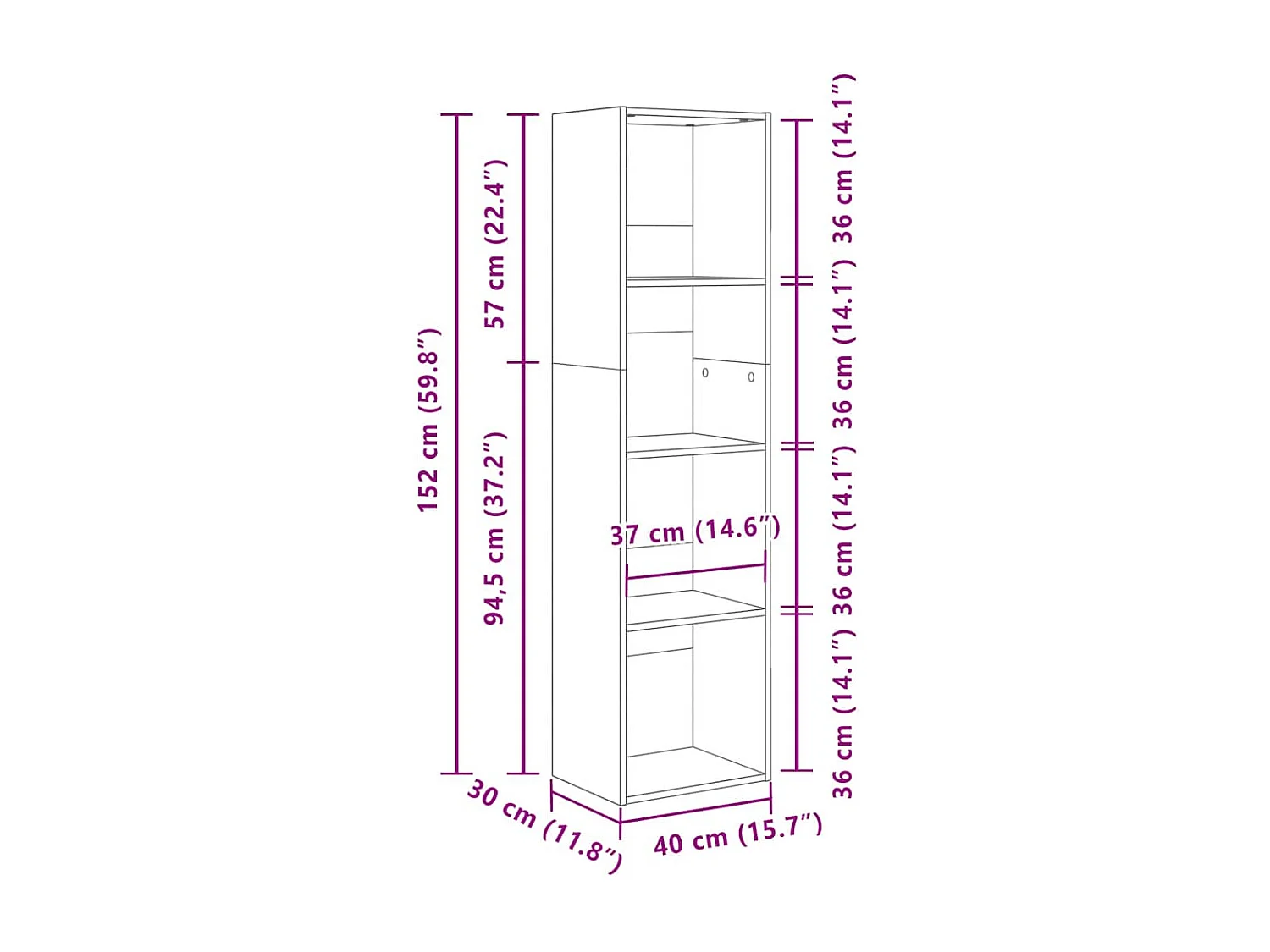 Bücherregal Grau Sonoma 40x30x152 cm Holzwerkstoff