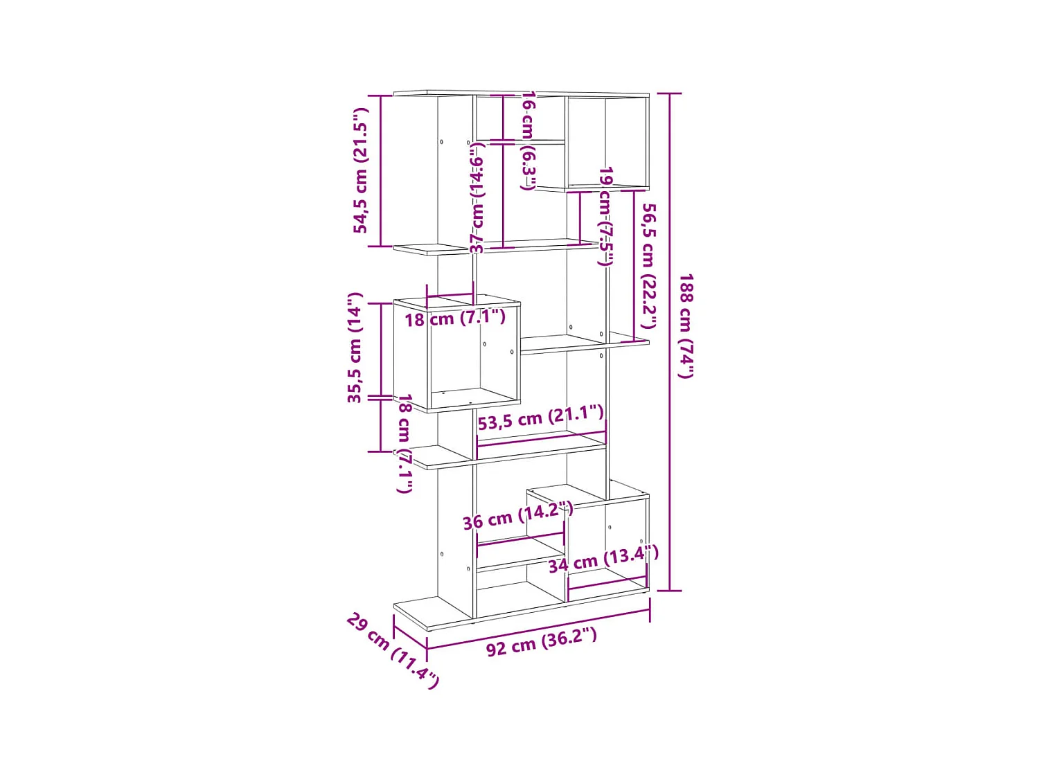 Bücherregal Grau Sonoma 92x29x188 cm Holzwerkstoff