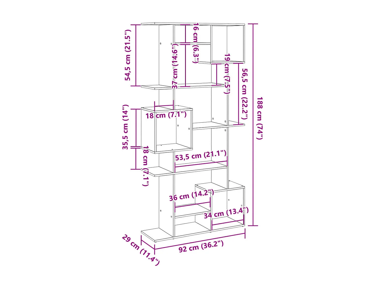 Bibliothèque sonoma gris 92x29x188 cm bois d'ingénierie