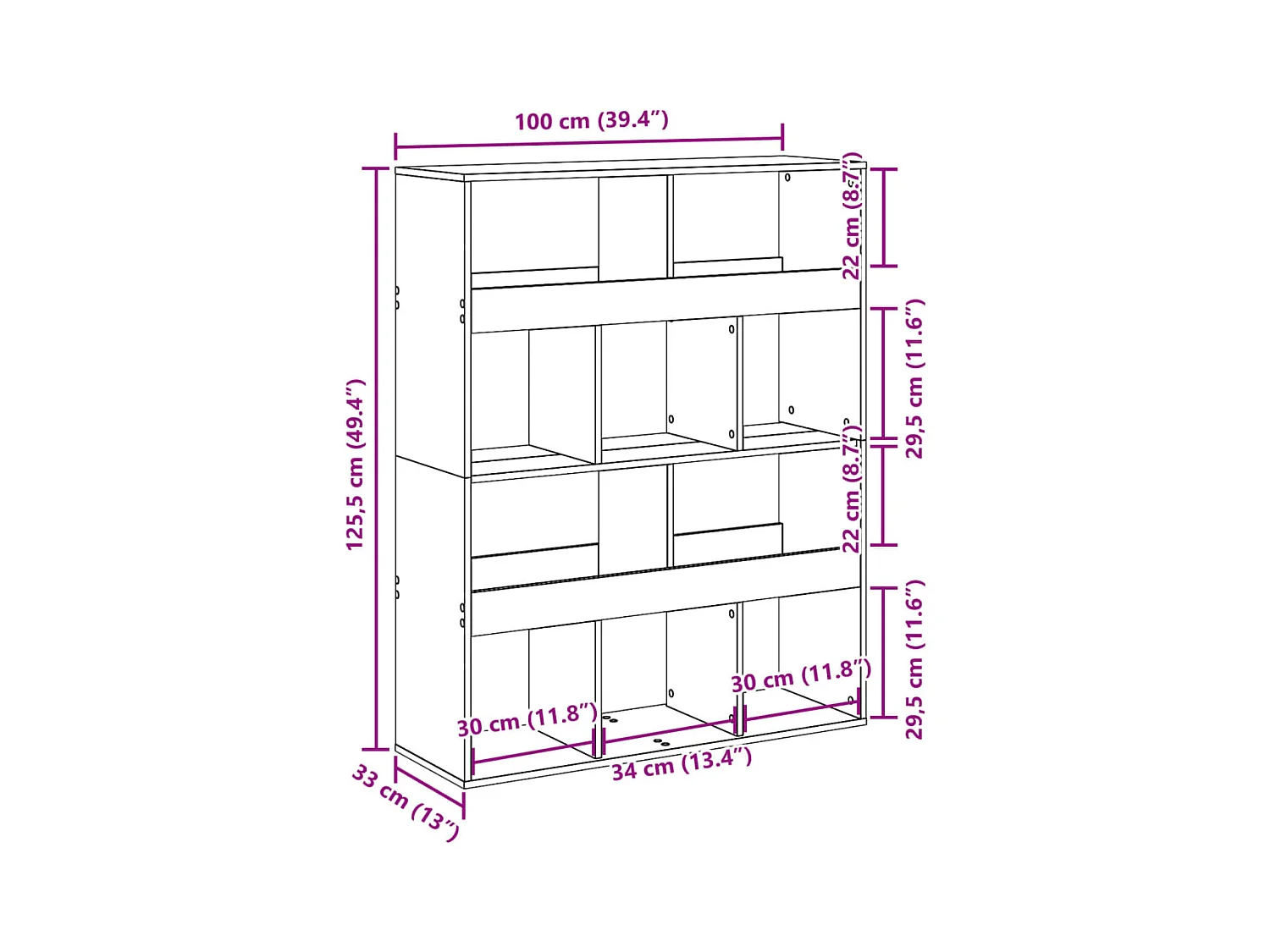 Libreria Grigio Cemento 100x33x125,5 cm in Legno Multistrato