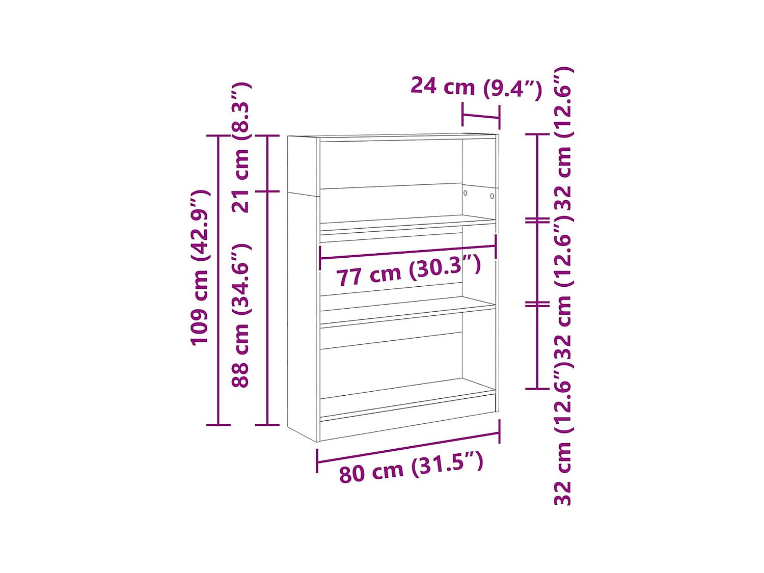 Bücherregal Artisan-Eiche 80x24x109 cm Holzwerkstoff