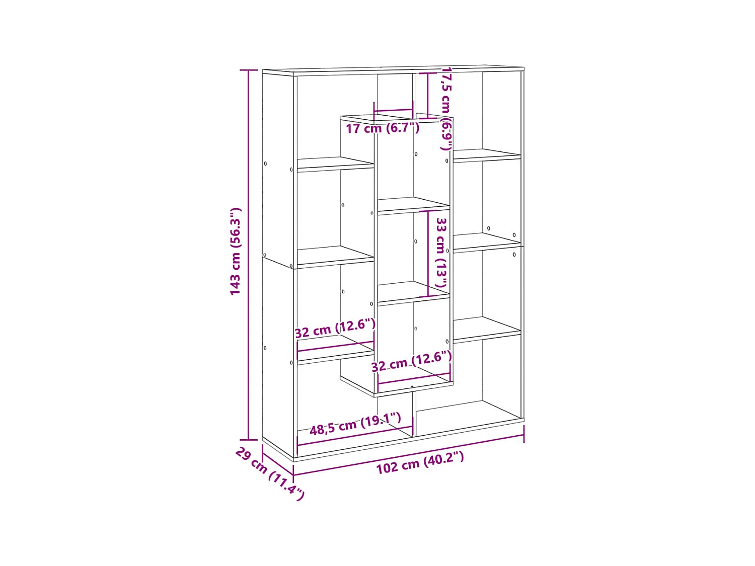 Estante 102x29x143 cm contraplacado branco