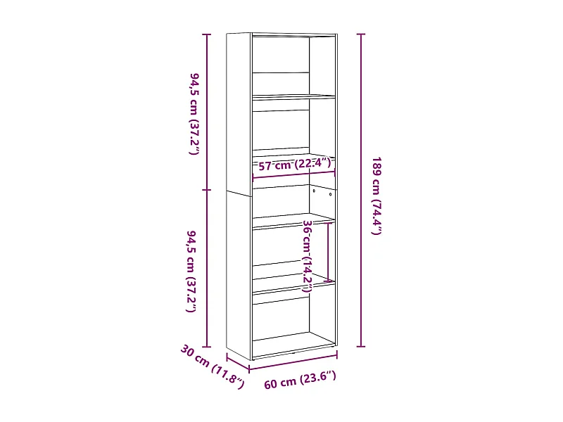 Bücherregal Grau Sonoma 60x30x189 cm Holzwerkstoff