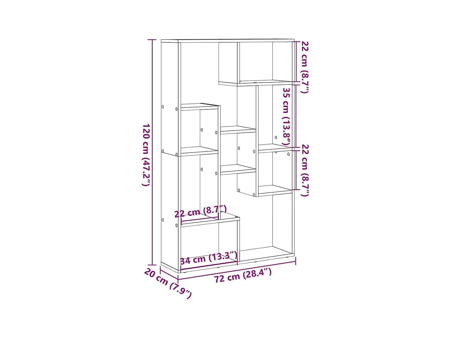 Estante 72x20x120 cm derivados de madeira carvalho artisiano