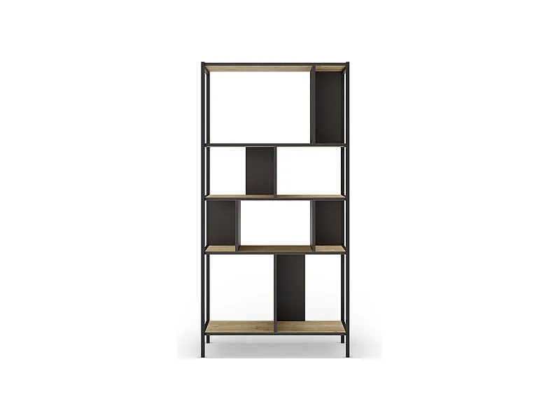 Bibliothèque 4 niveaux en métal noir et effet chêne 88 cm - Rita