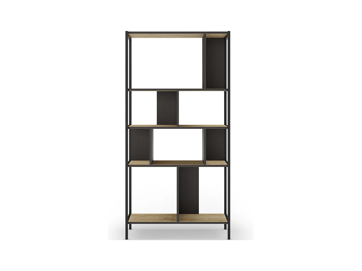 Bibliothèque 4 niveaux en métal noir et effet chêne 88 cm - Rita