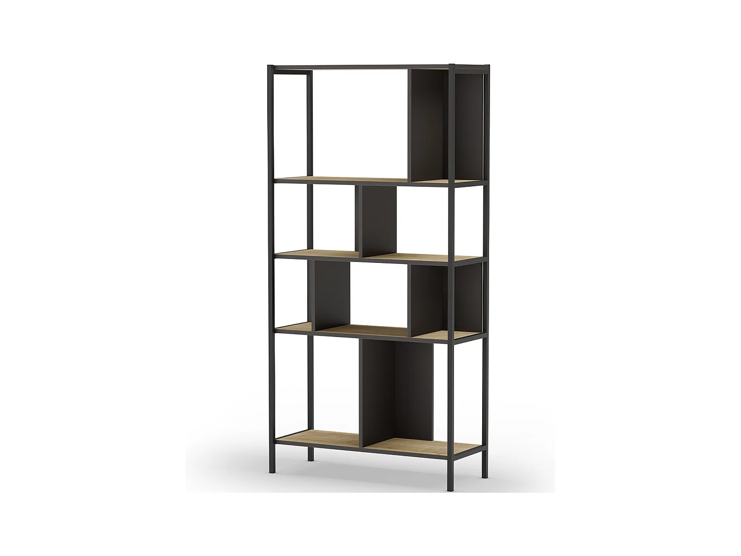 Bibliothèque 4 niveaux en métal noir et effet chêne 88 cm - Rita