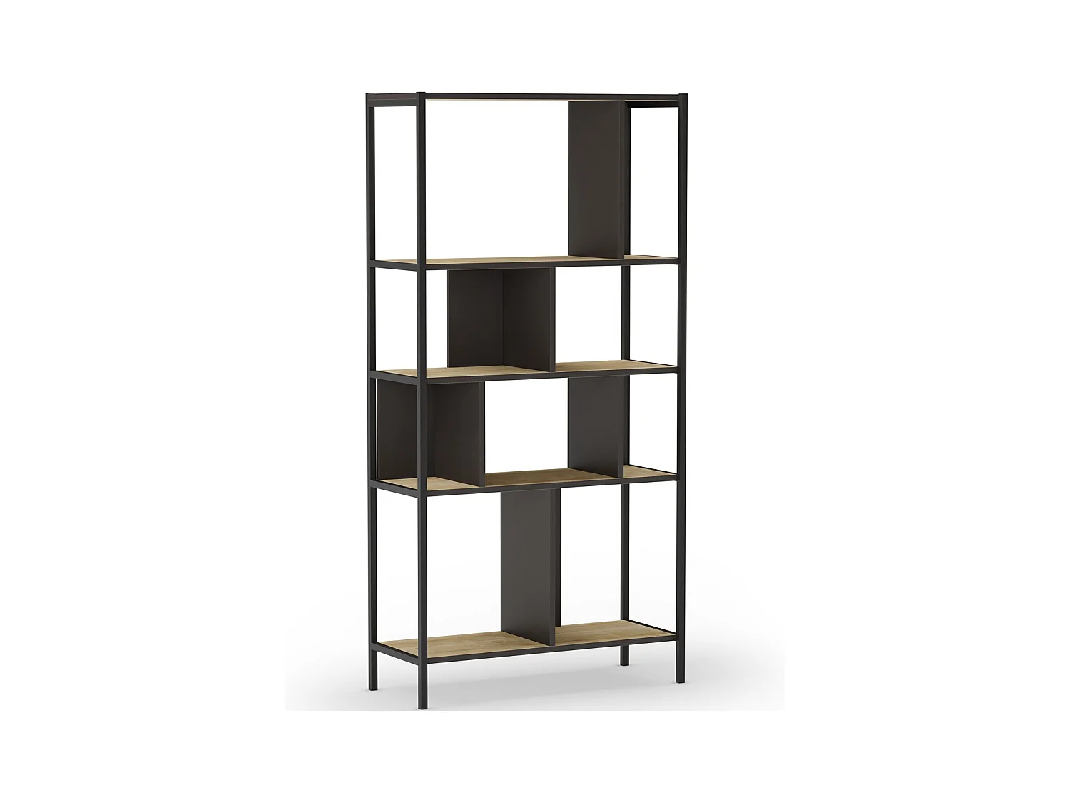 Bibliothèque 4 niveaux en métal noir et effet chêne 88 cm - Rita