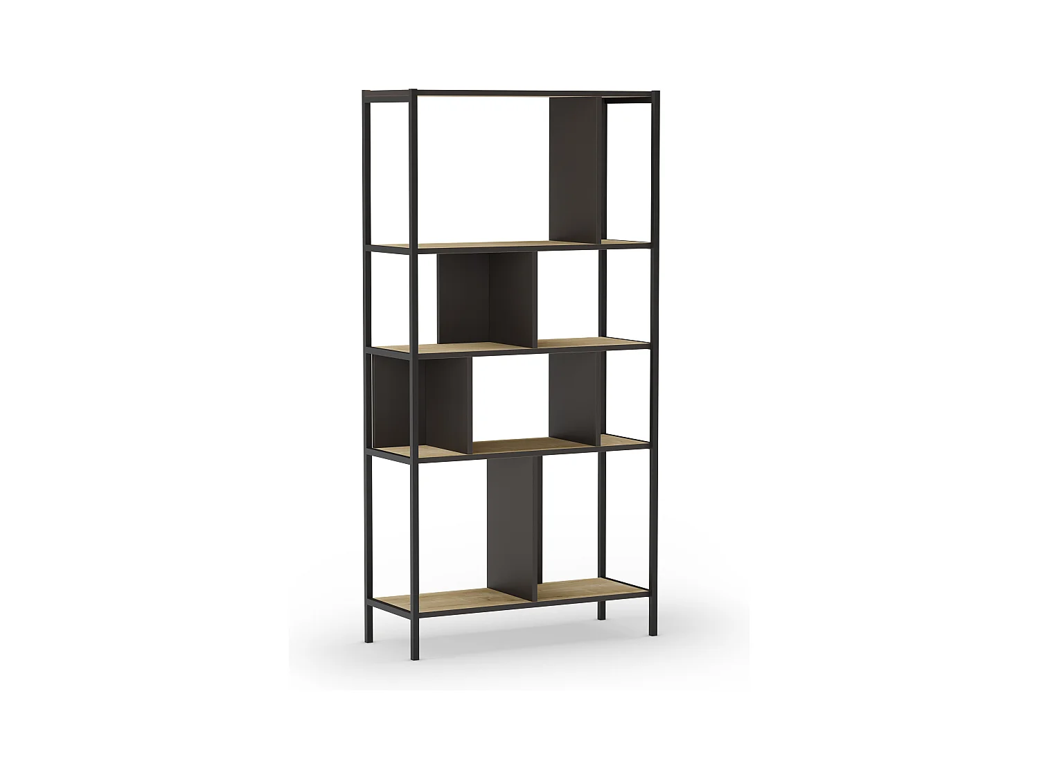 Bibliothèque 4 niveaux en métal noir et effet chêne 88 cm - Rita