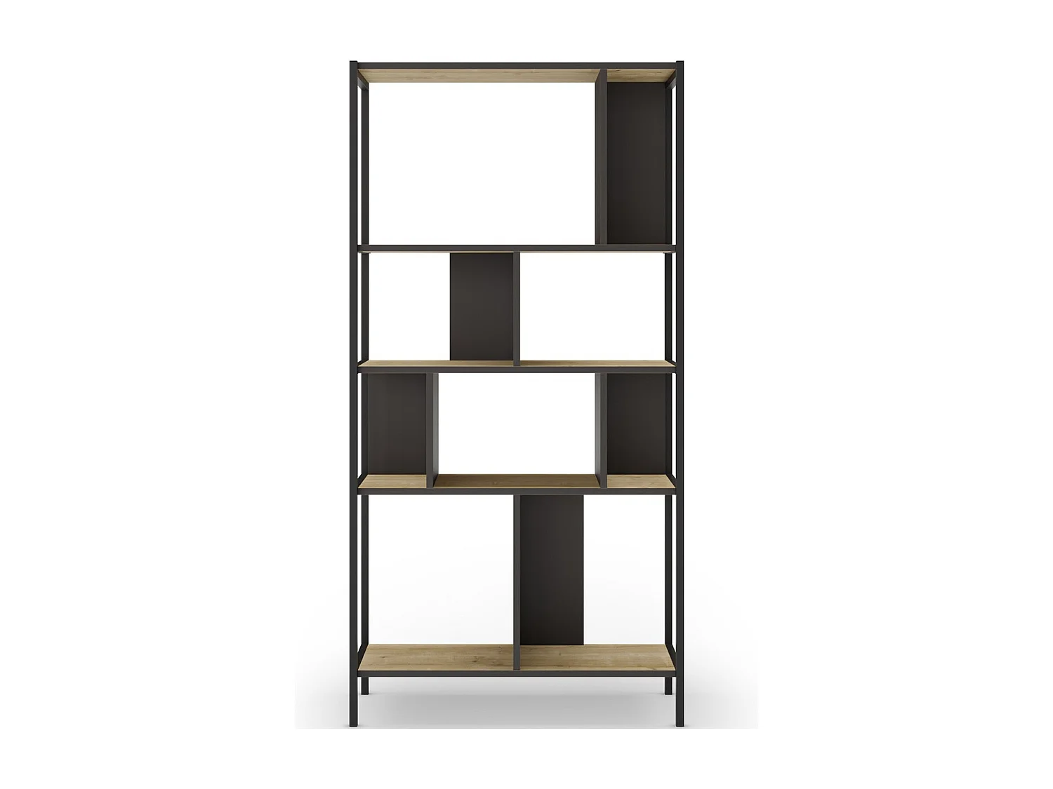 Bibliothèque 4 niveaux en métal noir et effet chêne 88 cm - Rita