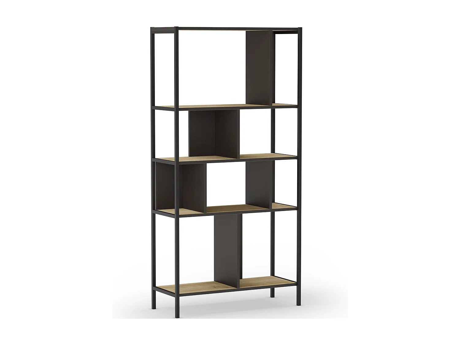 Bibliothèque 4 niveaux en métal noir et effet chêne 88 cm - Rita