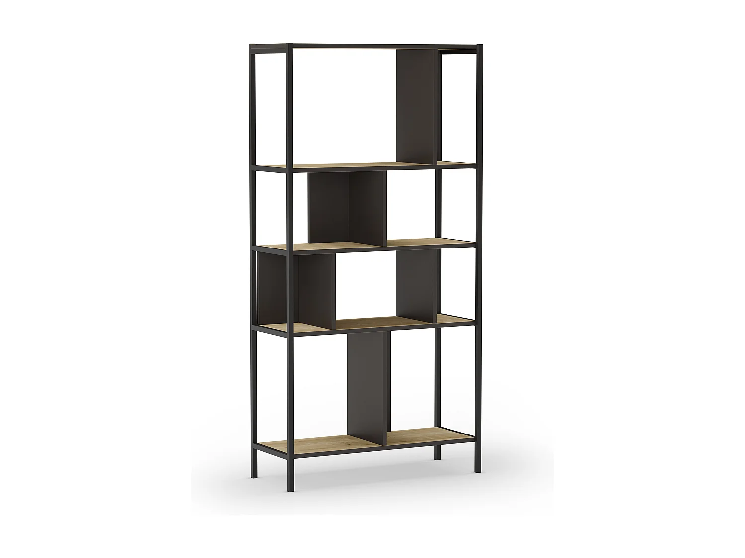 Bibliothèque 4 niveaux en métal noir et effet chêne 88 cm - Rita