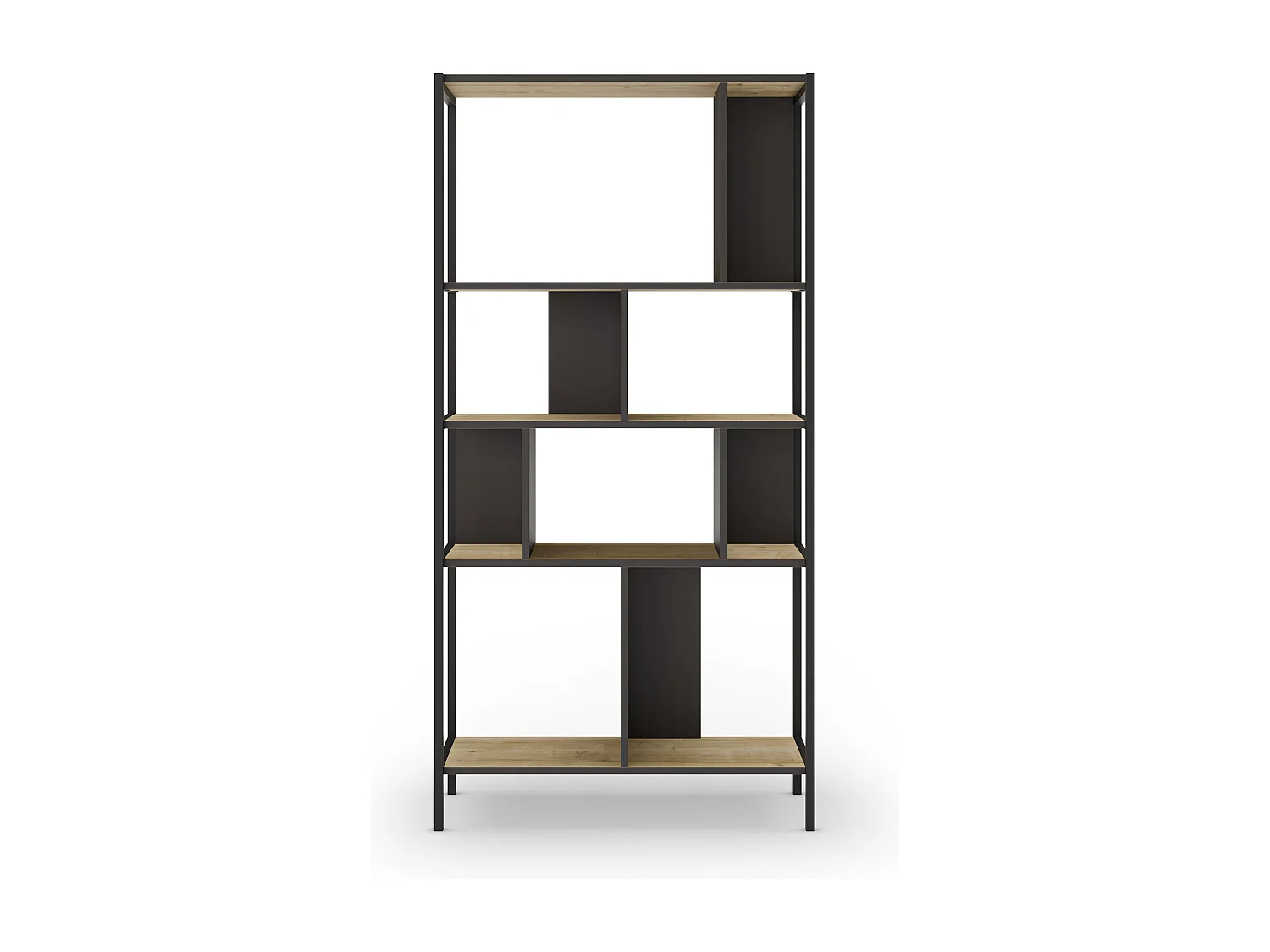 Bibliothèque 4 niveaux en métal noir et effet chêne 88 cm - Rita