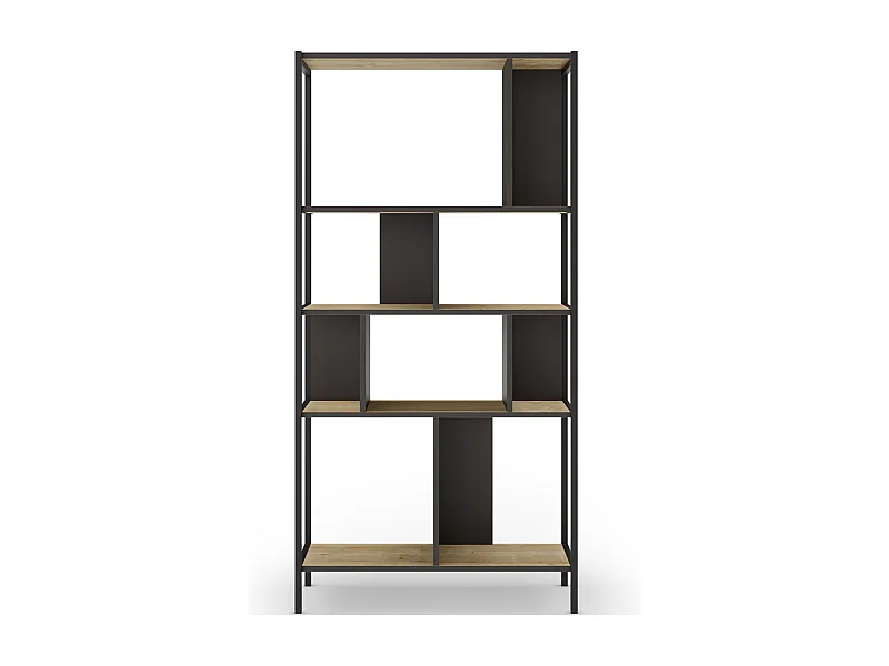 Bibliothèque 4 niveaux en métal noir et effet chêne 88 cm - Rita