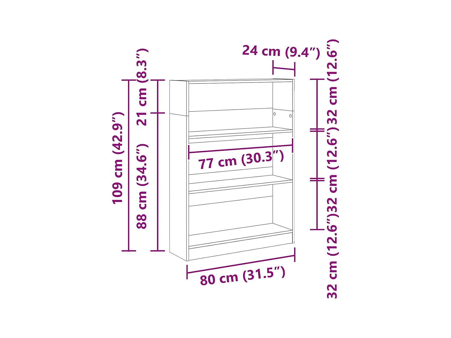 Libreria Grigio Sonoma 80x24x109 cm in Legno Multistrato