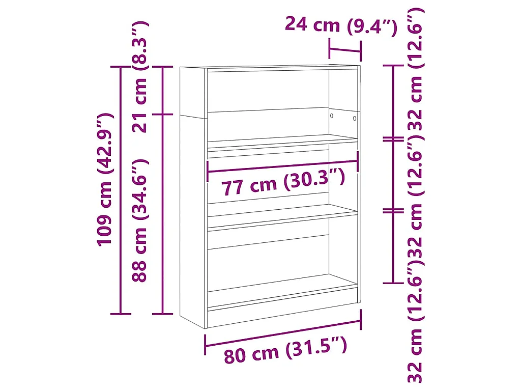 Bibliothèque sonoma gris 80x24x109 cm bois d'ingénierie