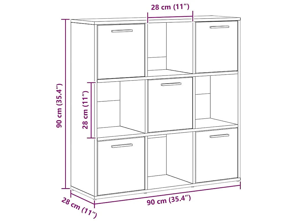 Bibliothèque chêne artisanal 90x28x90 cm bois d'ingénierie