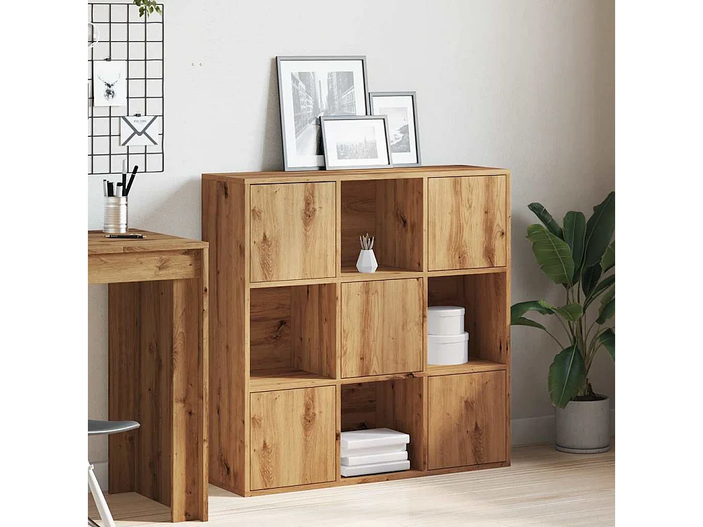 Bibliothèque chêne artisanal 90x28x90 cm bois d'ingénierie