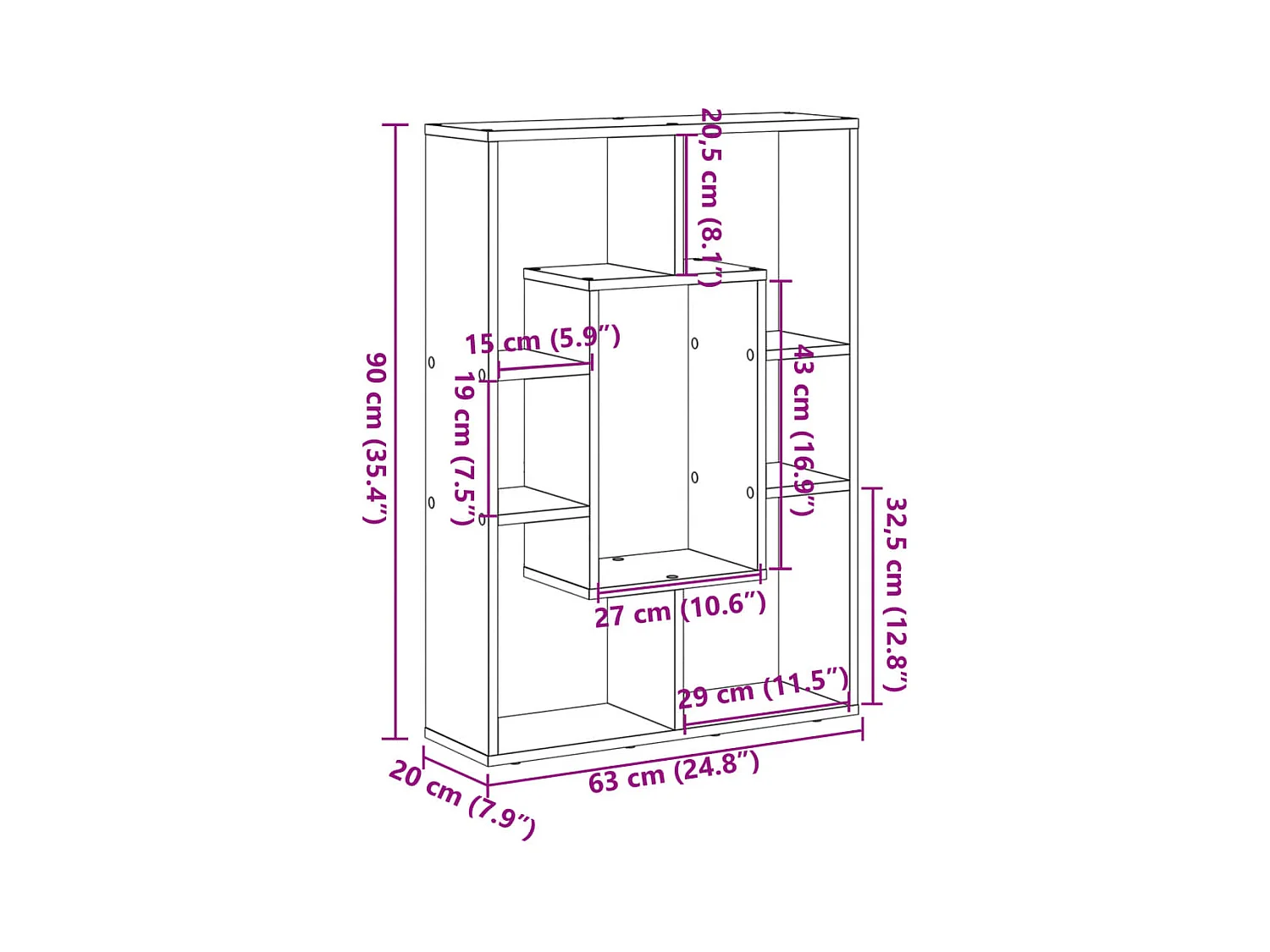 Bücherregal Sonoma-Eiche 63x20x90 cm Holzwerkstoff