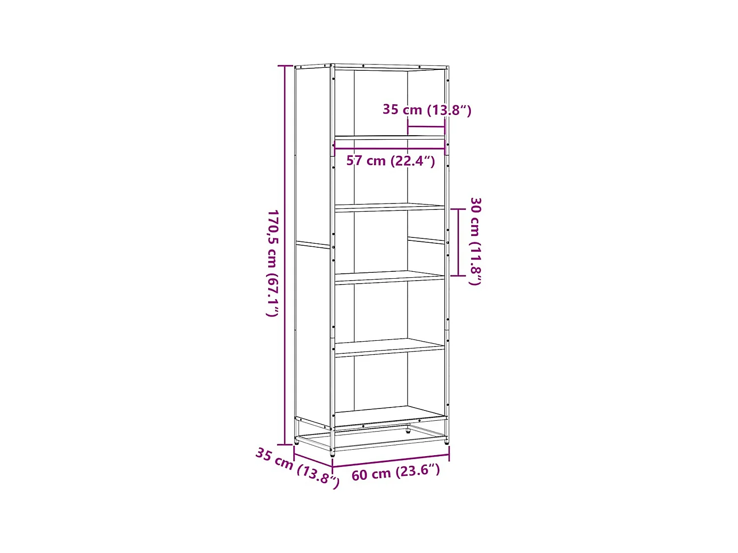 Libreria Rovere Sonoma 60x35x170,5 cm in Truciolato