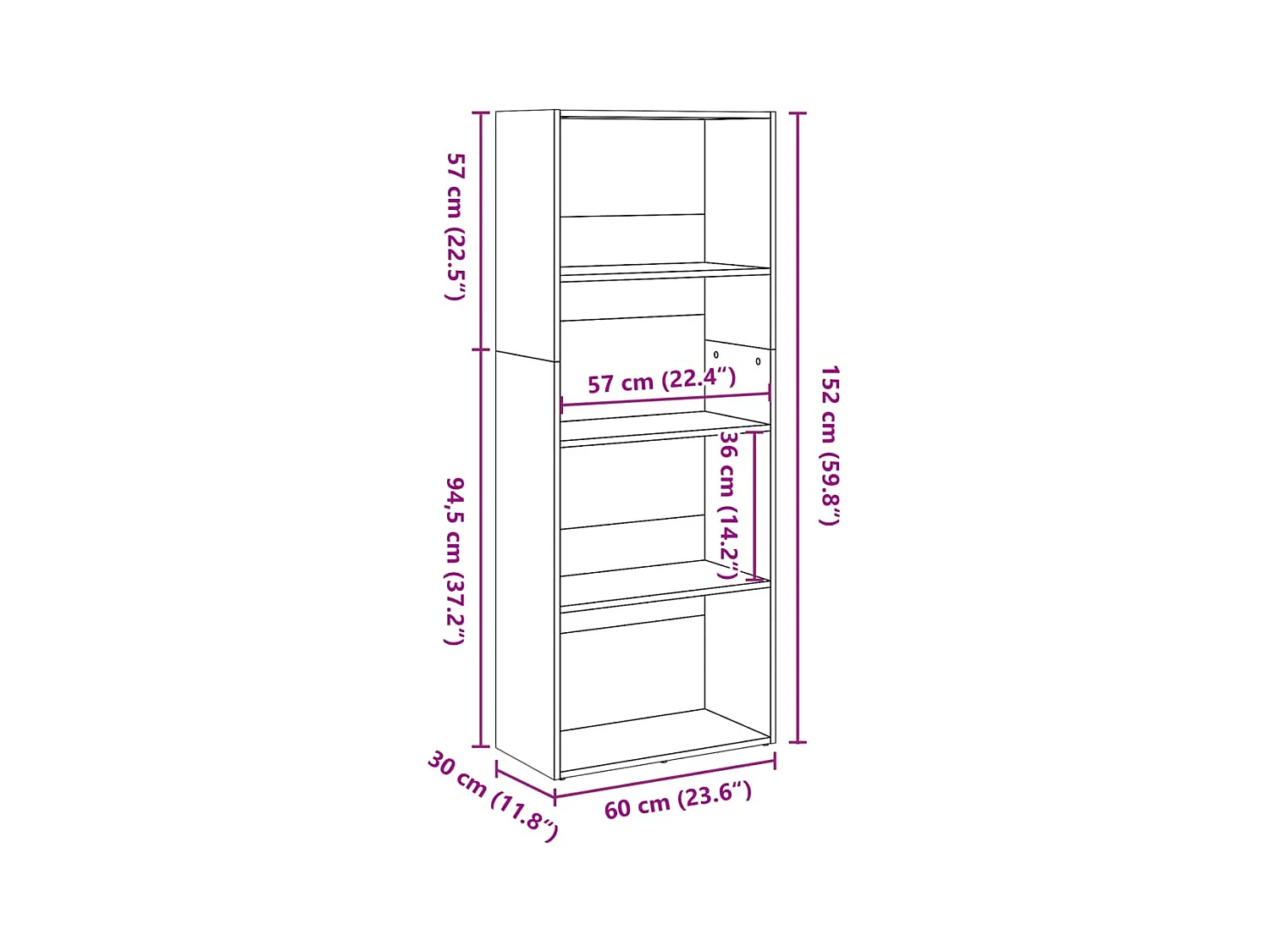 Estantería madera de ingeniería gris Sonoma 60x30x152 cm