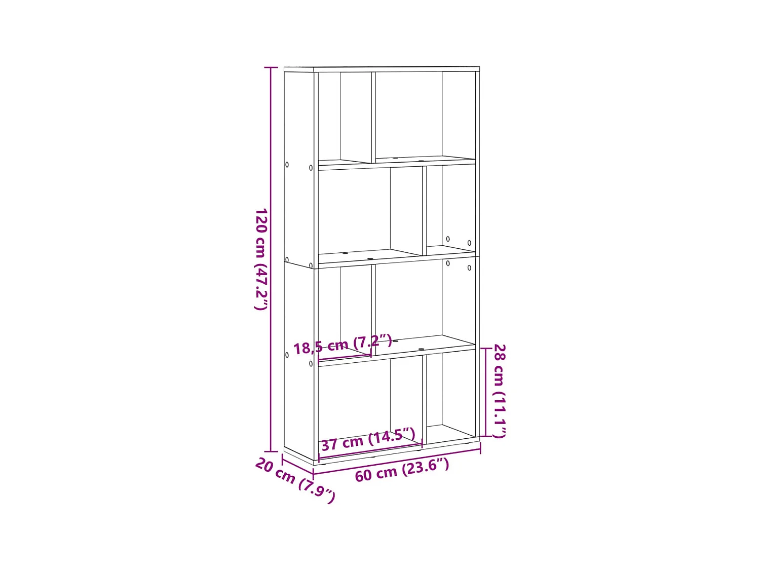 Bücherregal Grau Sonoma 60x20x120 cm Holzwerkstoff