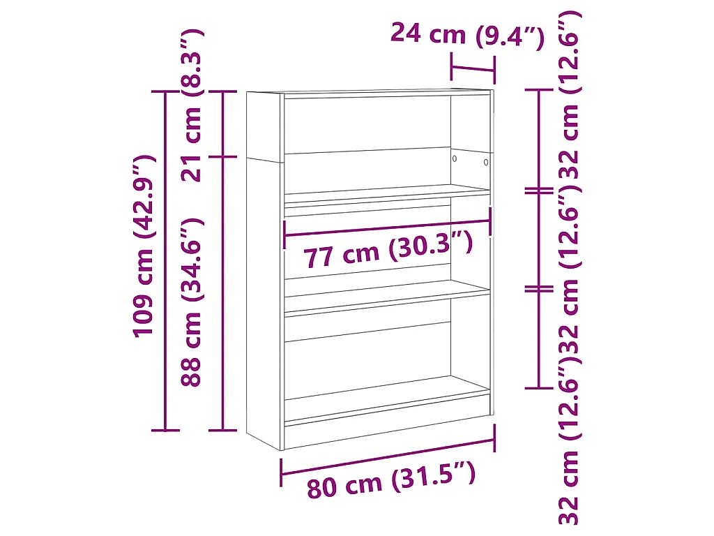Bibliothèque chêne fumé 80x24x109 cm bois d'ingénierie