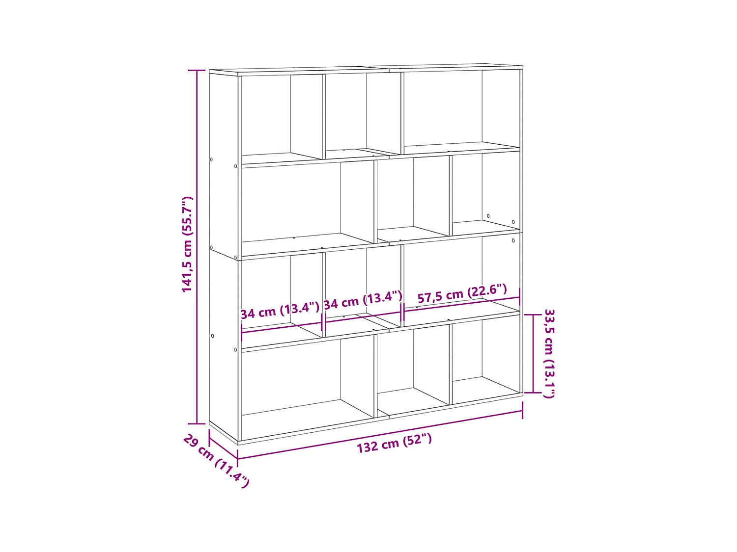 Bücherregal Betongrau 132x29x141,5 cm Holzwerkstoff