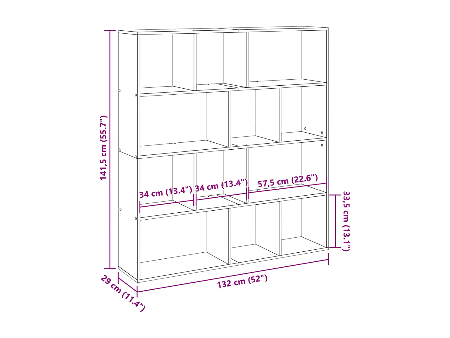 Bücherregal Betongrau 132x29x141,5 cm Holzwerkstoff
