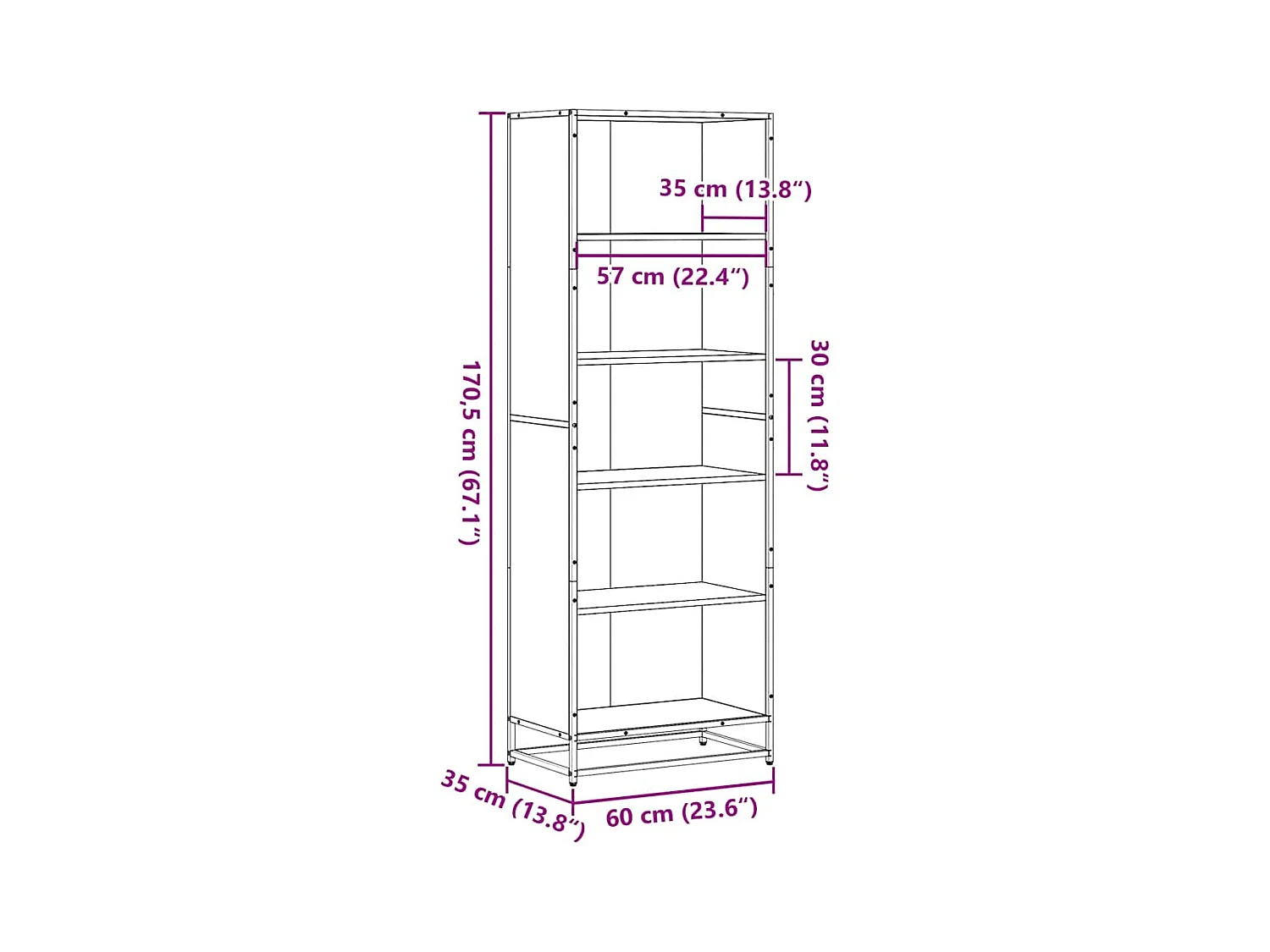 Bibliothèque noir 60x35x170,5 cm bois d'ingénierie