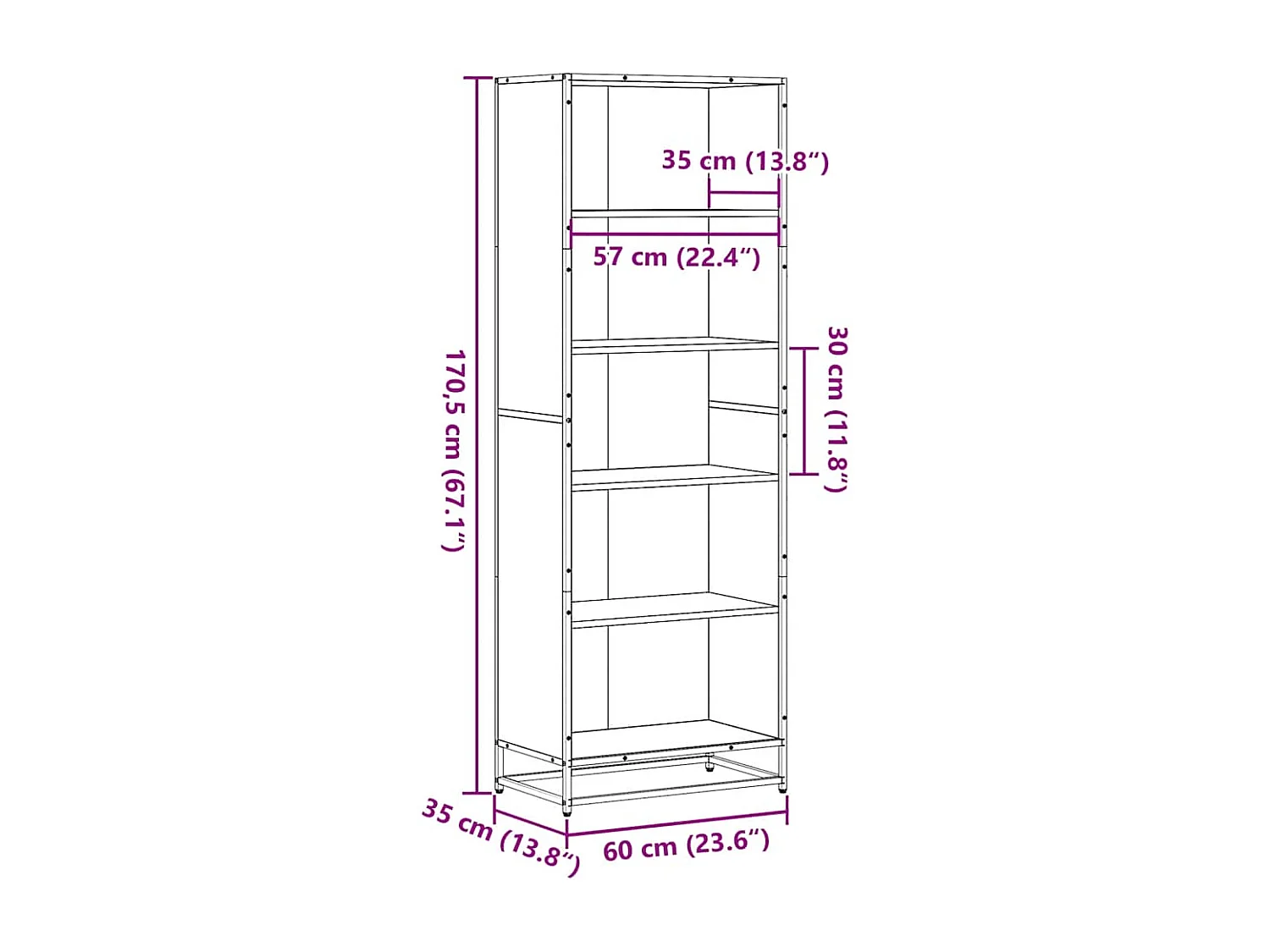 Bibliothèque noir 60x35x170,5 cm bois d'ingénierie