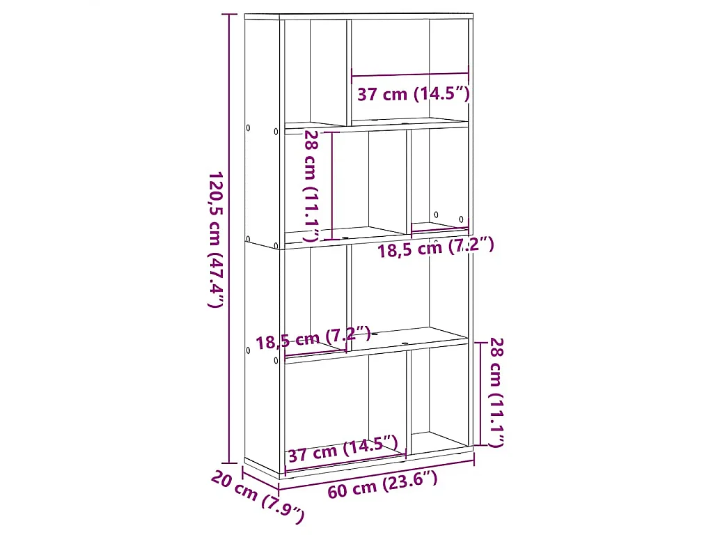 Boekenkast 60x20x120,5 cm bewerkt hout betongrijs