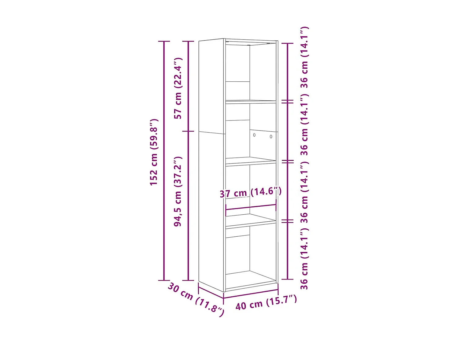 Bücherregal Weiß 40x30x152 cm Holzwerkstoff