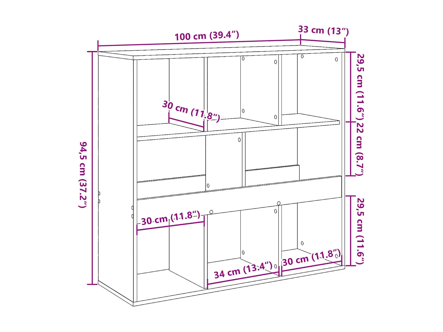 Boekenkast/kamerscherm 100x33x94,5 cm betongrijs