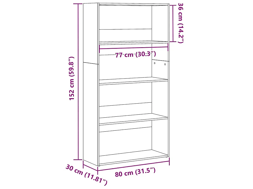 Boekenkast 80x30x152 cm bewerkt hout betongrijs
