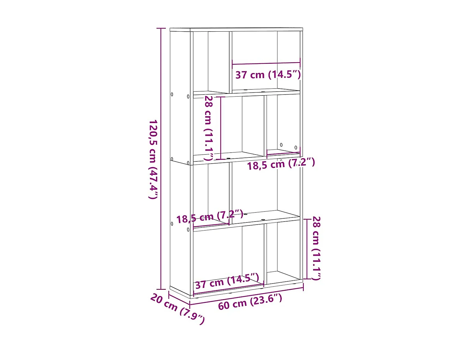 Bücherregal Weiß 60 x 20 x 120,5 cm Holzwerkstoff