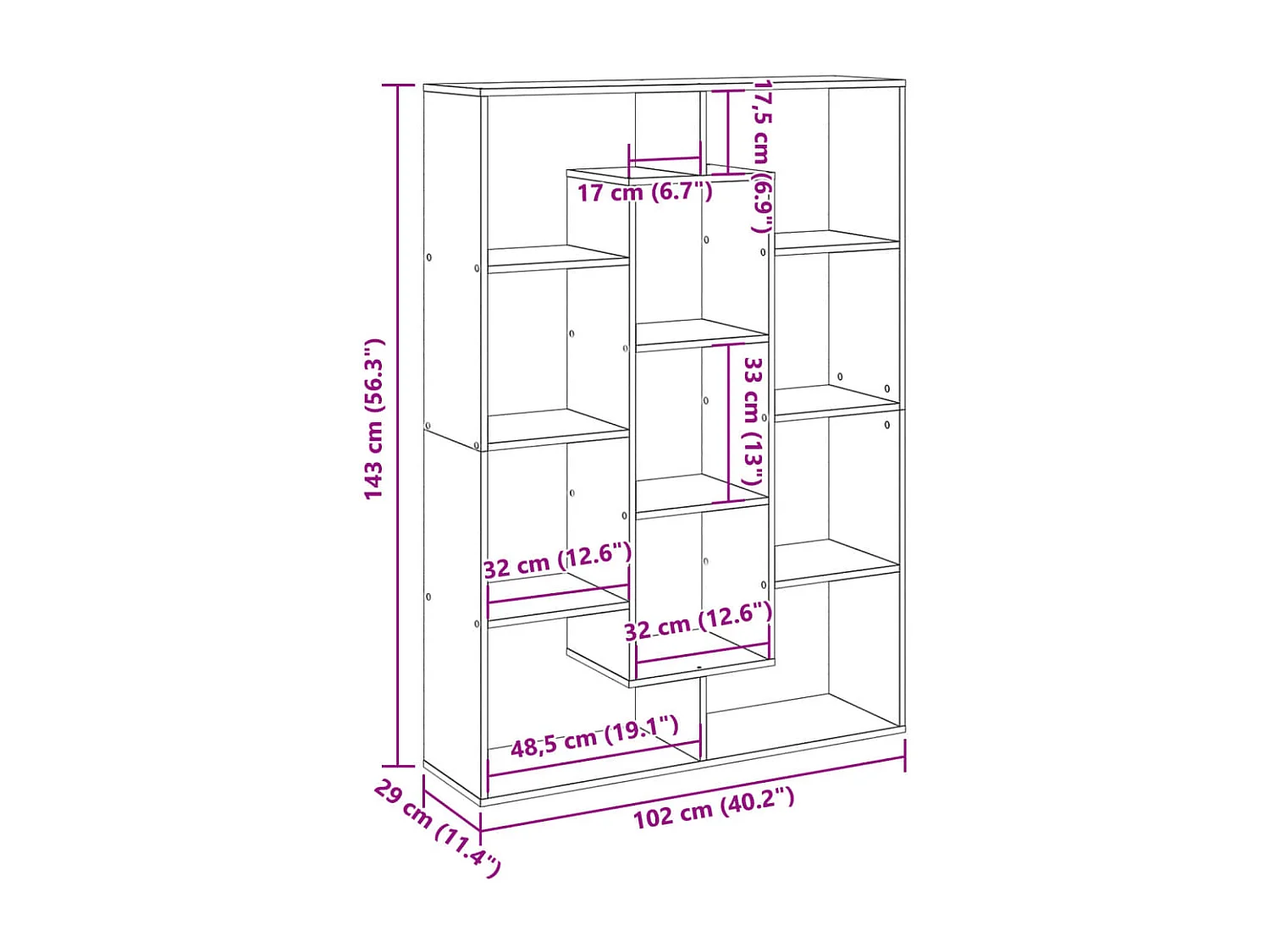 Bibliothèque sonoma gris 102x29x143 cm bois d'ingénierie
