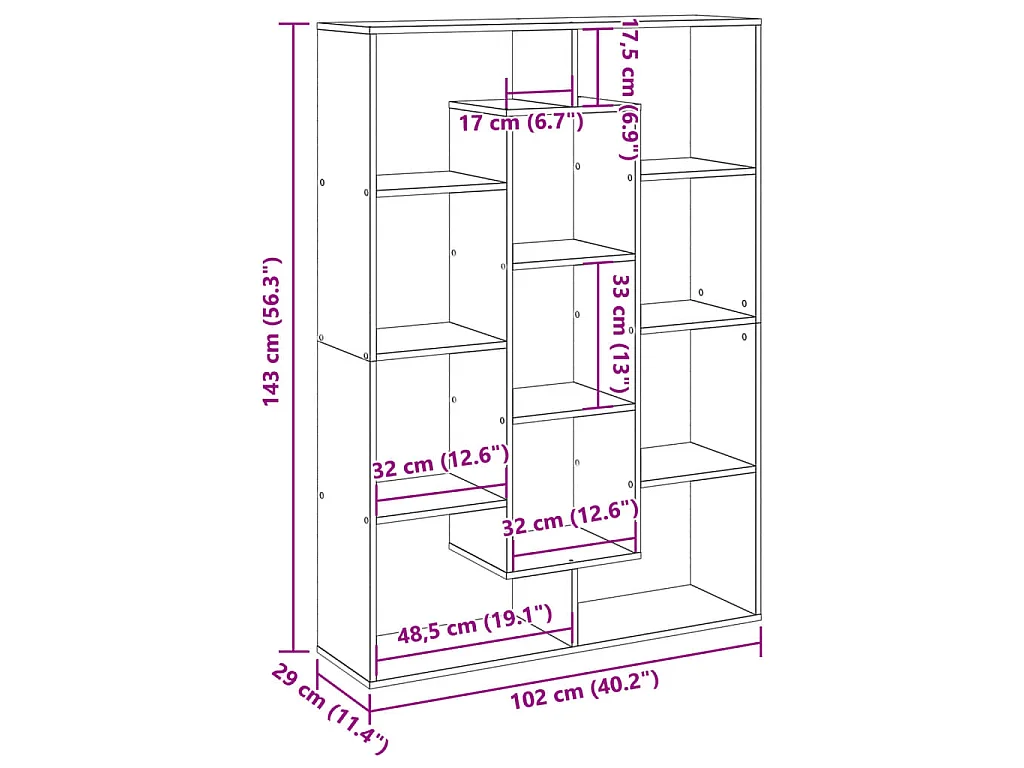 Libreria Grigio Sonoma 102x29x143 cm in Legno Multistrato