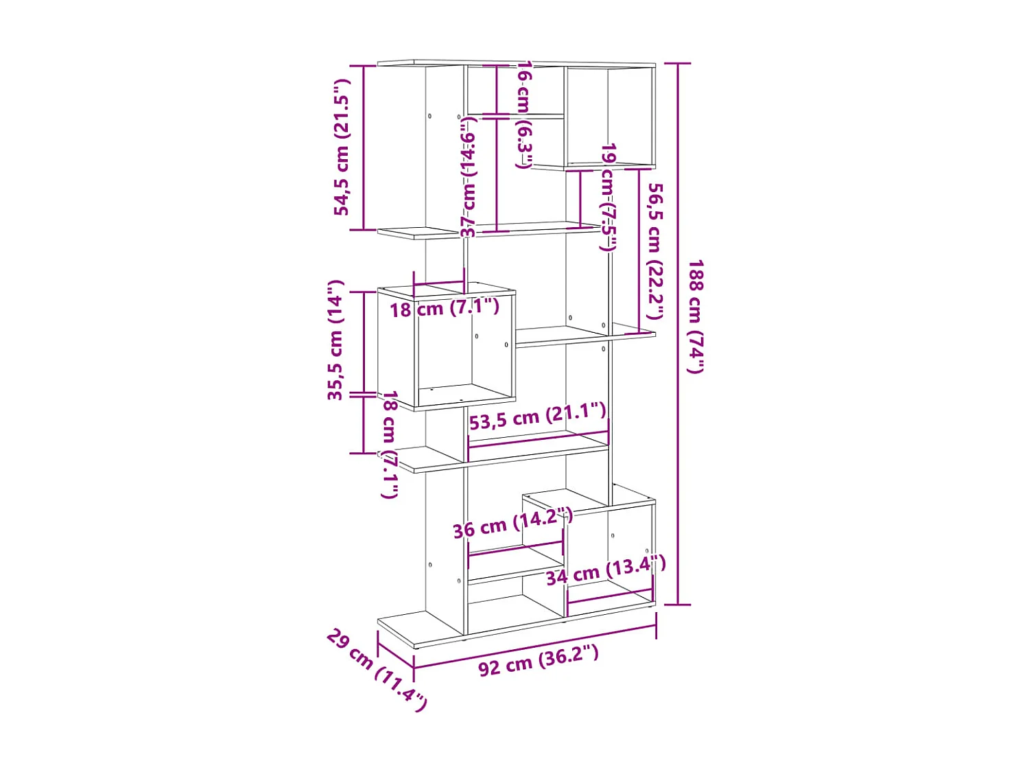 Bibliothèque gris béton 92x29x188 cm bois d'ingénierie